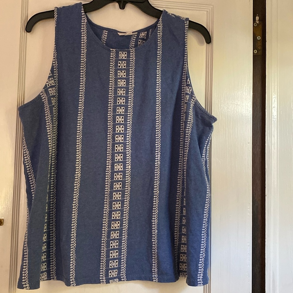 J Jill Sleeveless Large Blue Shirt 22”W x 23”L with Back Slit